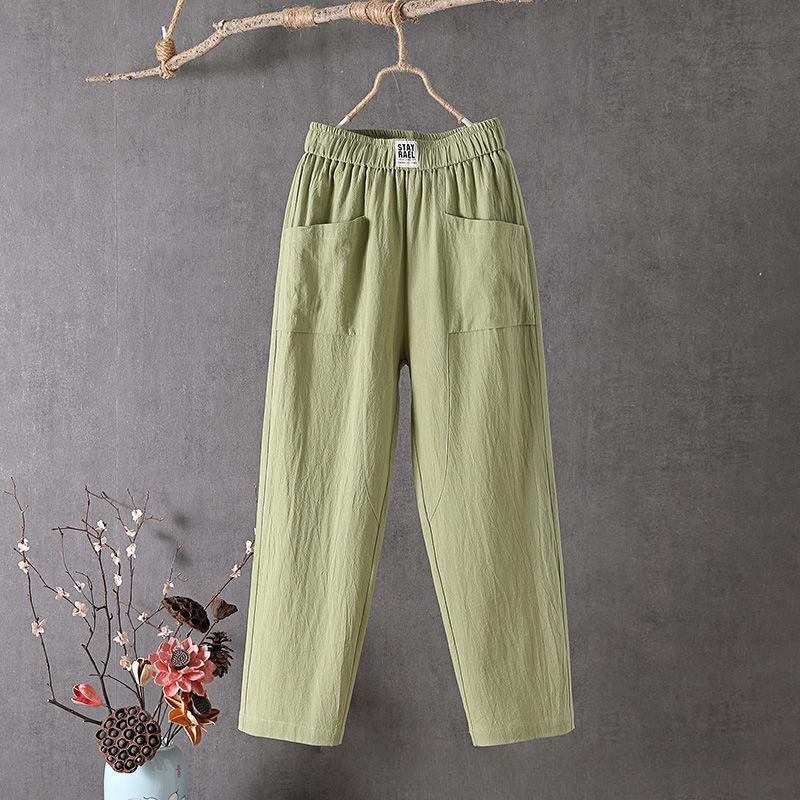 Modèles Printemps Été Automne Grandes Tailles Femmes Couleur Unie Confortable Respirant Pantalon Ample Fin Droit Pantalon Neuf Harun