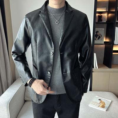 New Men's Large Size Lapel Versatile Leather Jacket Men's Korean Style Casual Suit Leather Jacket Men's Spring and Autumn Tops