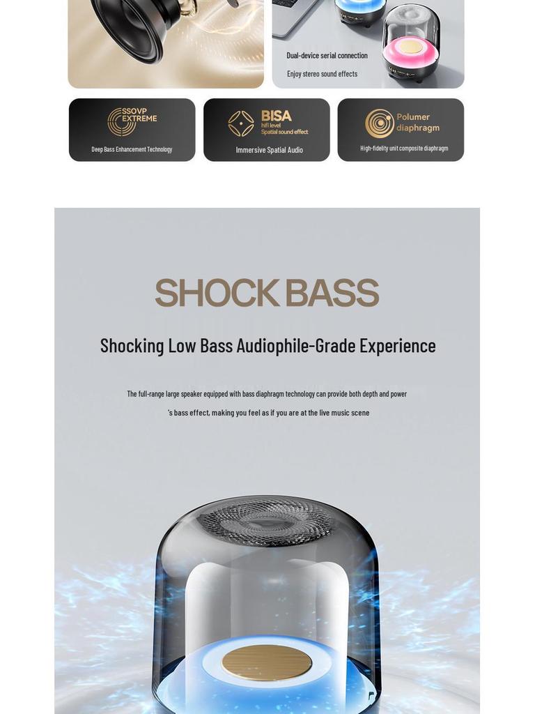 Colorful Bluetooth Speaker: High-Quality Sound, Portable, Multi-Mode, Large Volume, T58 Car Subwoofer.