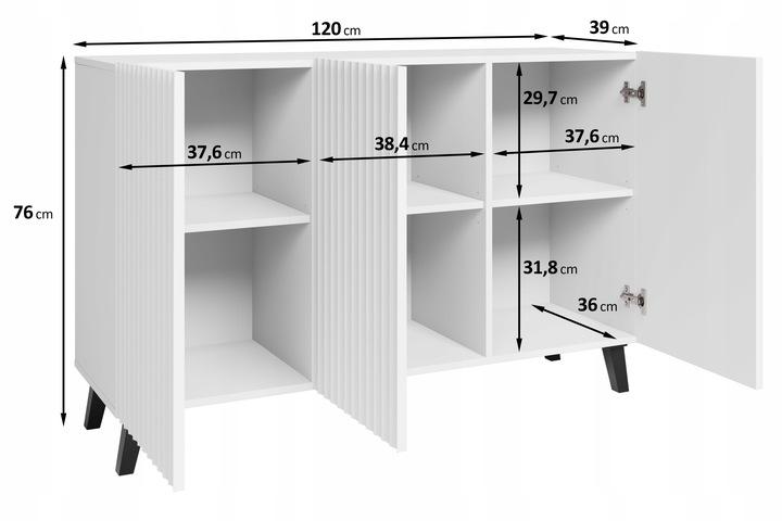 120 cm living room chest of drawers on legs, black graphite, MDF fronts wotan herringbone