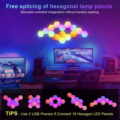 RGB Smart Hexagonal Wall Lamp Color Changing Ambient Night Light DIY Shape Music Rhythm APP For Game Room Bedroom Intelligent