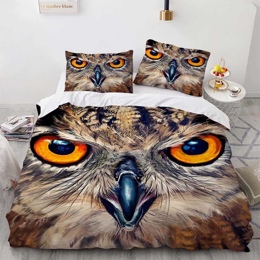 

Owl Boys Youth Duvet Cover Set King Queen Cool Black Nighthawk Safari Wildlife Comforter Cover Bird Animal microfiber BeddingSet 135x200cm