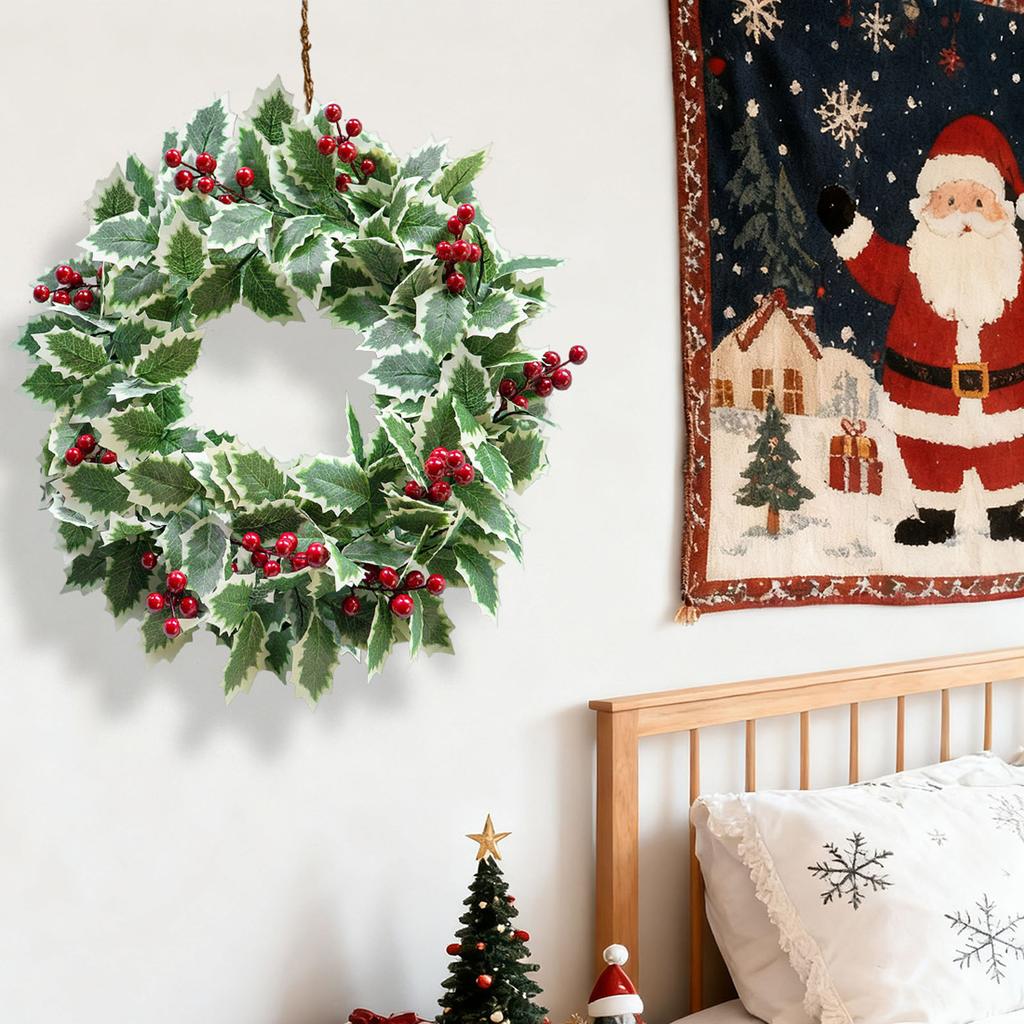 Simulation Of Green Plants Christmas Leaves Red Fruit Wreath Vine Ring Indoor Living Room Atmosphere Decoration 45cm