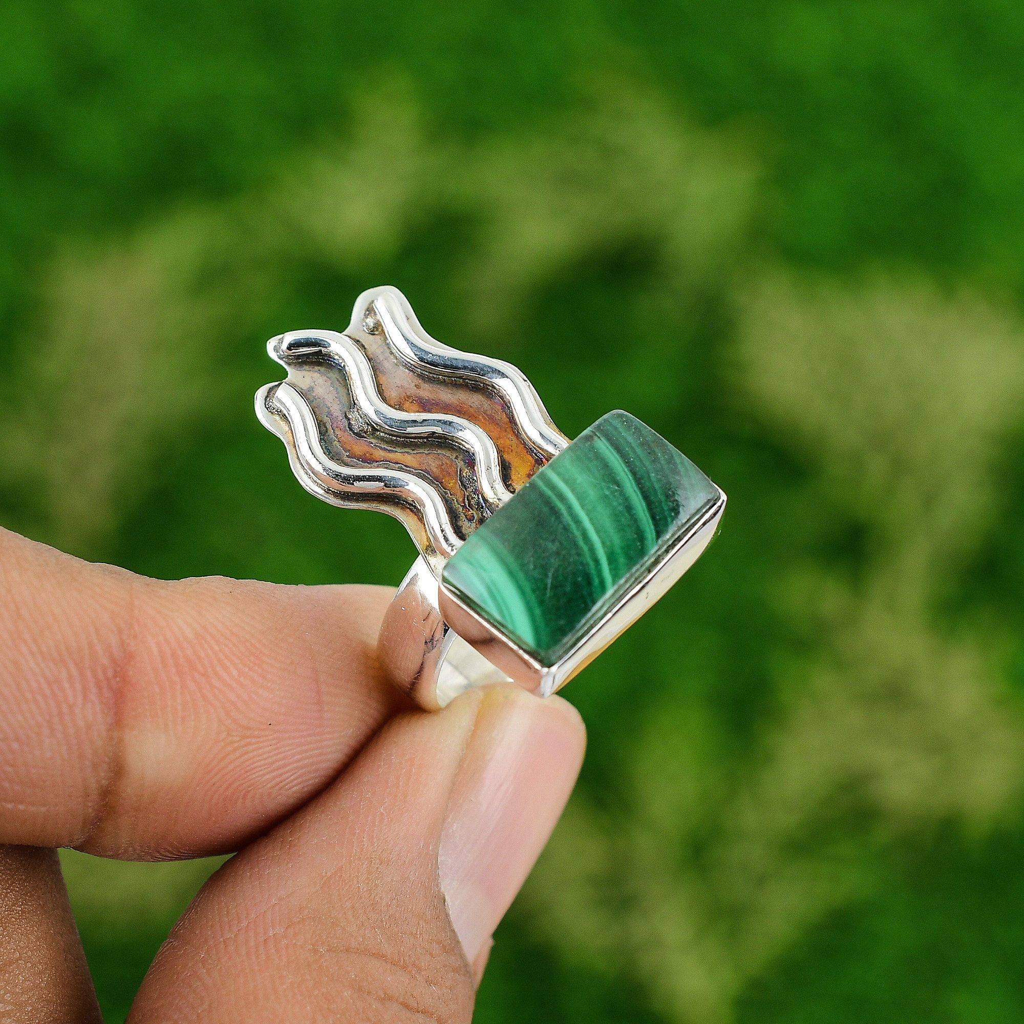 

Подарок для нее Серебро 925 пробы Натуральный русский малахит Кольцо обещания Размер 6,75 6.75