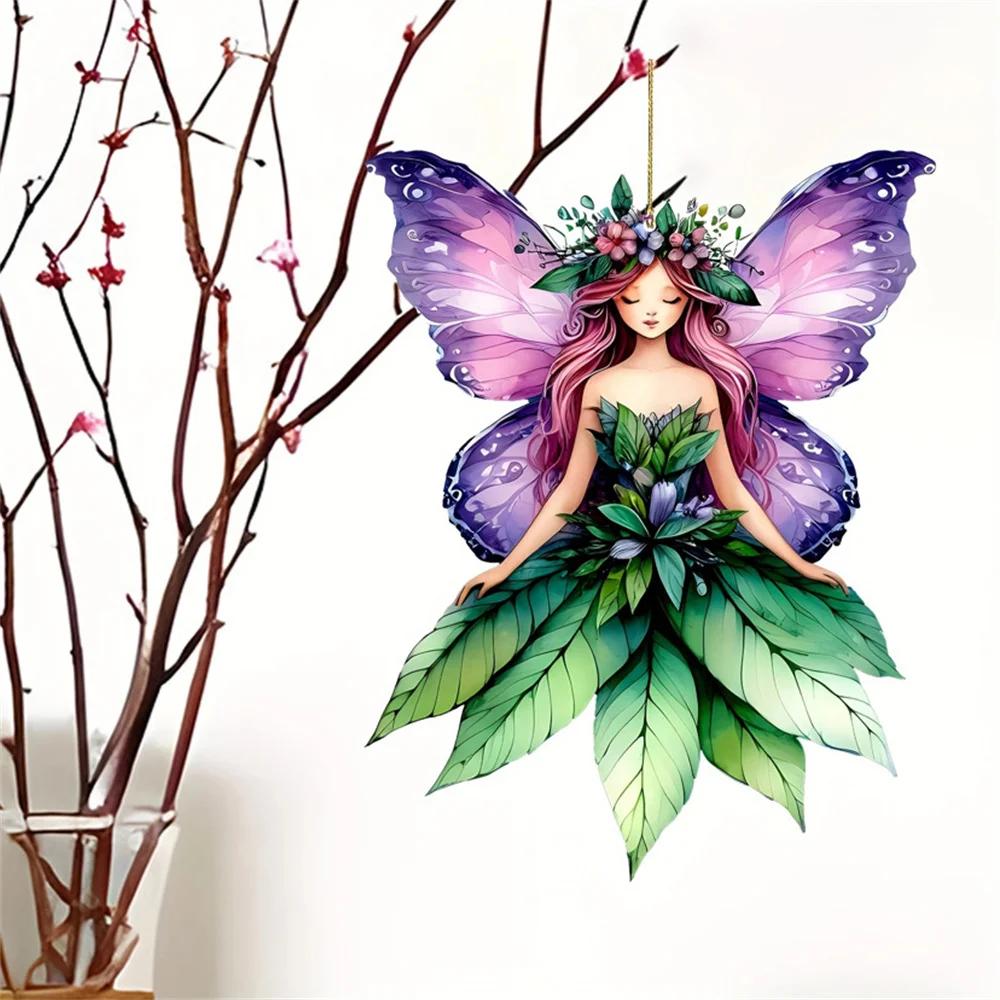 2025 Acrylic Flat Green Elf Pendant Pink Butterfly Fairy Car Decoration Ladies Bag Pendant Spring Home Decoration Gift