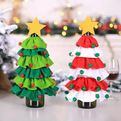 Christmas Decorative Christmas Tree Wine Bottle Covers Bag Red Wine Champagne Bottle Bag Xmas New Year Dining Table Decoration