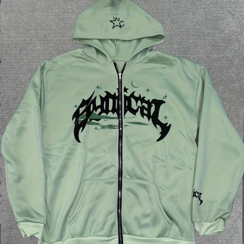 Y2K Autumn and Winter Hip-hop Letter Printed Men's and Women's Street Casual Zipper Long Sleeved Hooded Sweatshirt