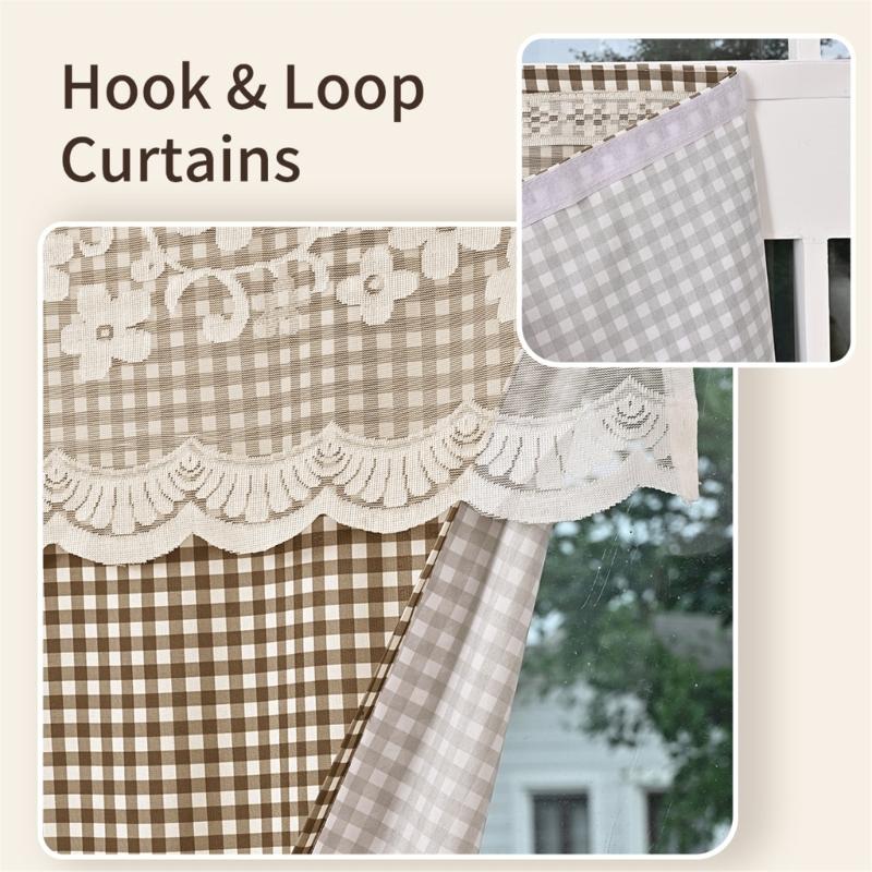 Kitchen Short Curtain Panel with Top, Light Filtering Polyester Privacy Panel and Trim Accent Style Window Drape