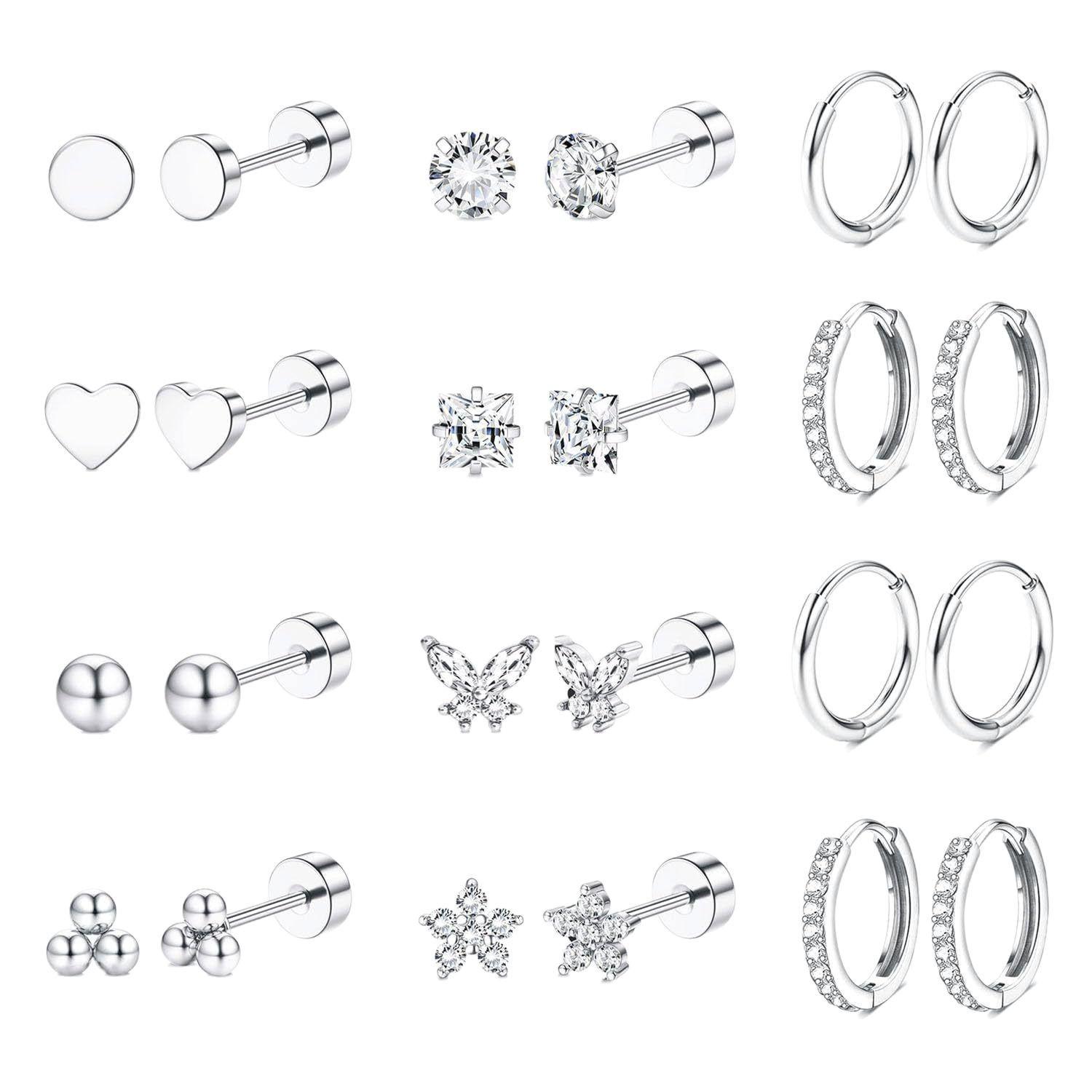 

12 Pairs Gold Butterfly Stainless Steel Stud Earrings for Cartilage Piercing 18K