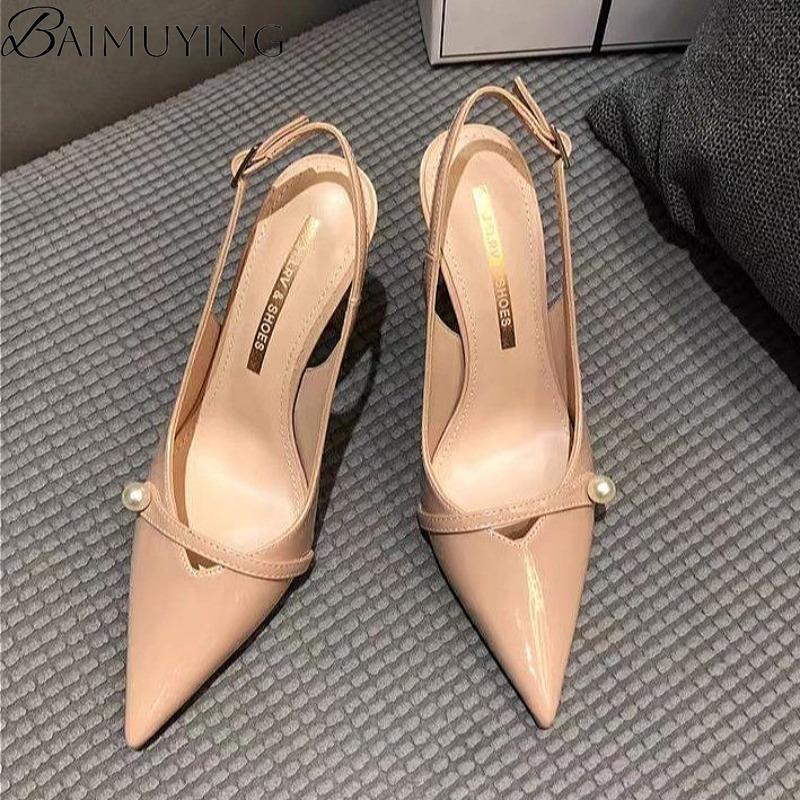 Fashion Women Naked High Heels Sandals Pointed Toe Shoes Woman Slippers Summer 2025 Trend Slingback Dress Sexy Office Stilettos Pumps