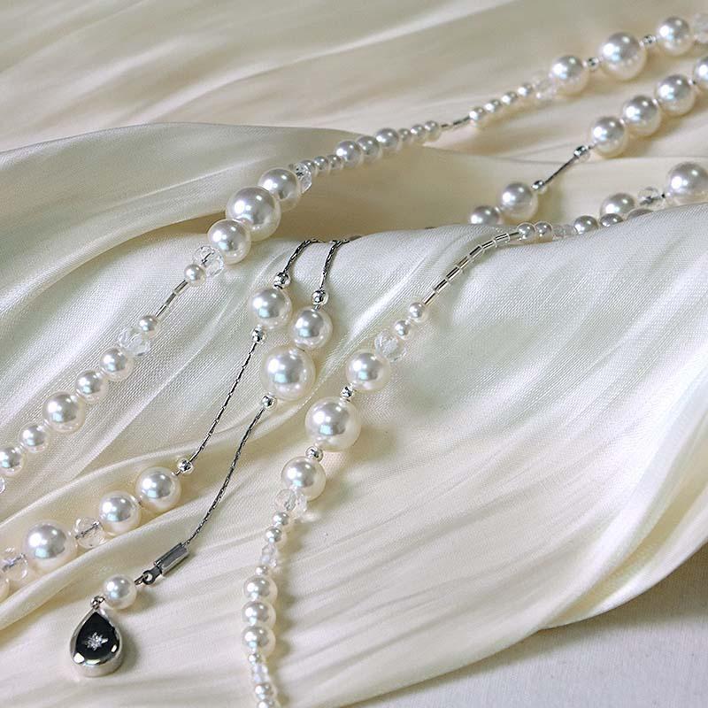 European and American Broken Sense Layered Pearl Sweater Chain Three-layer Asymmetric Necklace Women's French Multi-layer Pearl Necklace