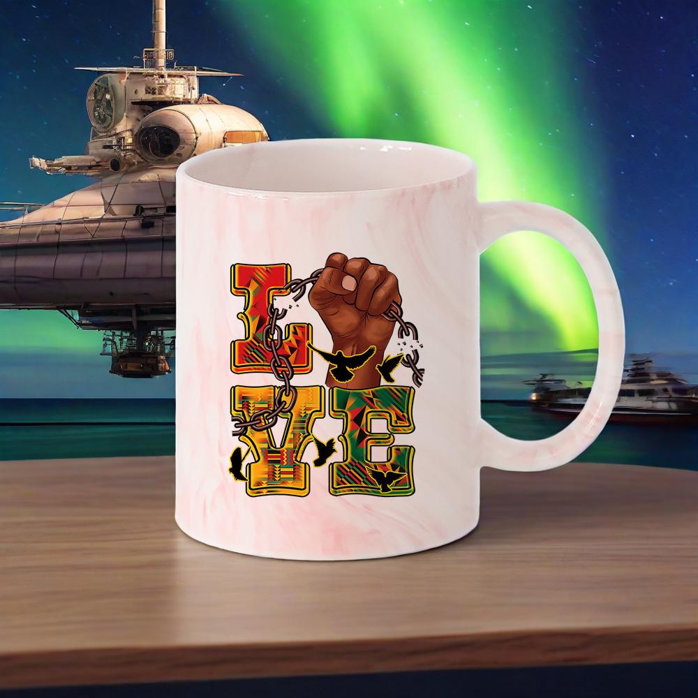 

Color Red Yello Green Coffee Cup 11oz Mug of Happy Juneteenth Pattern Coffee Mugs Love Free Beer Cups Party Home Bar Drinkware 330ml