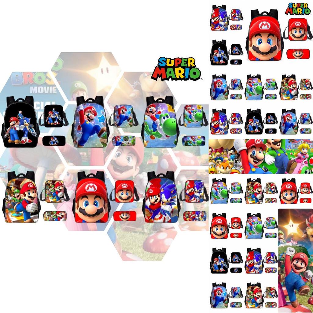 Super Mario Cartoon School Bag Student Backpack Waterproof And Expandable Fashionable And Trendy Style Nylon Material