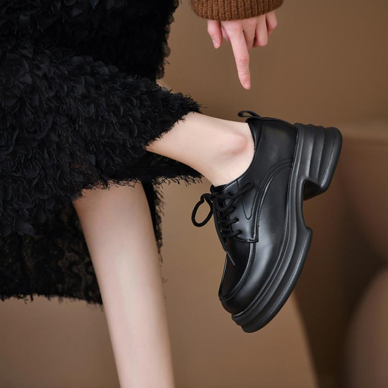Spring and Autumn Women Shoes Small Leather Shoes Fashion Casual Retro British Style Thick Bottom Shallow mouth Frenulum Shoes