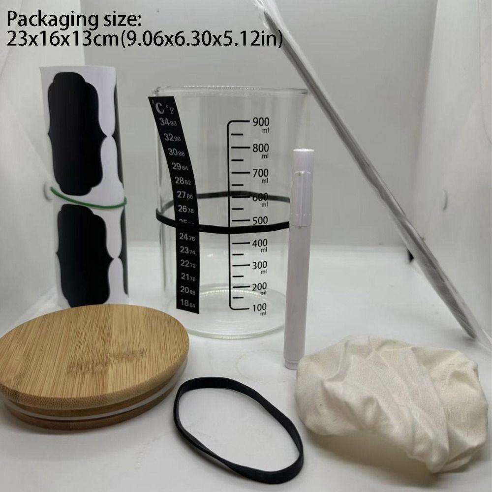 900ml Capacity Sourdough Starter Jar 1000ml Capacity Clear Glass Material Fermentation Container Kitchen Tools Wide Mouth Design