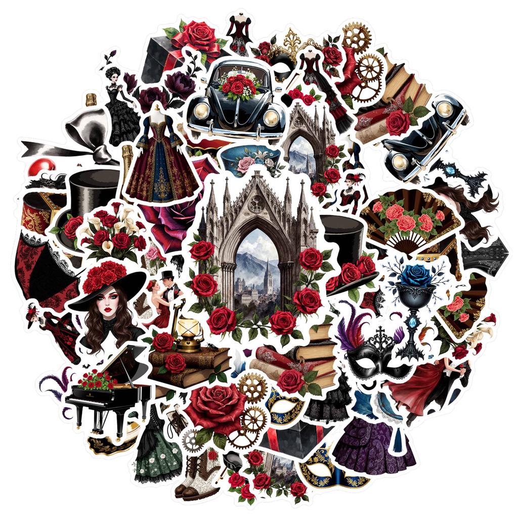 35pcs Gothic Vintage Stickers Elegant Floral DIY Stickers Stickers For Notebook Luggage Mobile Phone Cup Guitar DIY