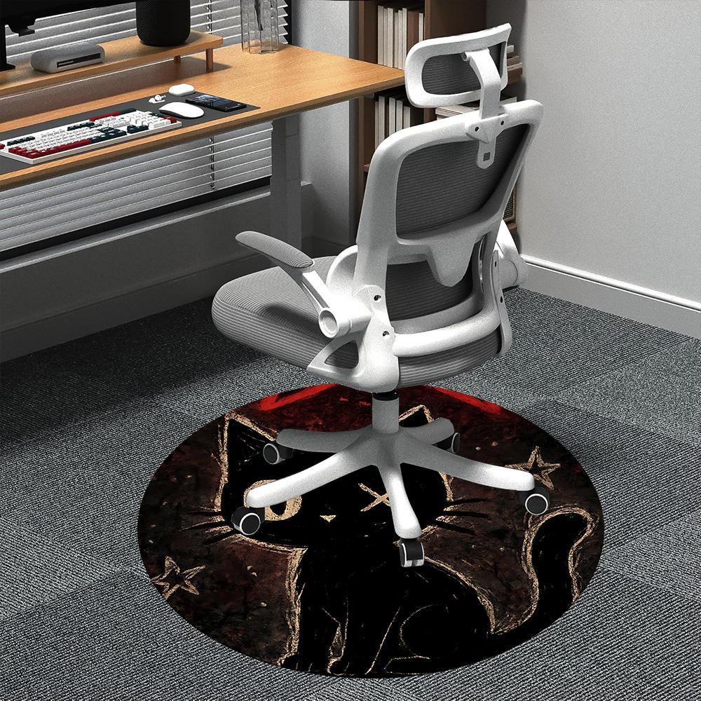 

1pc Black Cat Stars Office Round Area Rug, Indoor Mat Suitable ForOffice, Under Office Chairs Bedroom Living Room Home Decor, Room Deco q135 80cm by 80cm