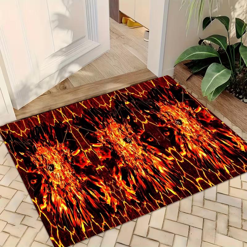 Flannel Charcoal Flame Door Decor Carpet Floor Mat Anti Slip Suitable for Laundry Room Decoration Kitchen Floor Mat Decoration