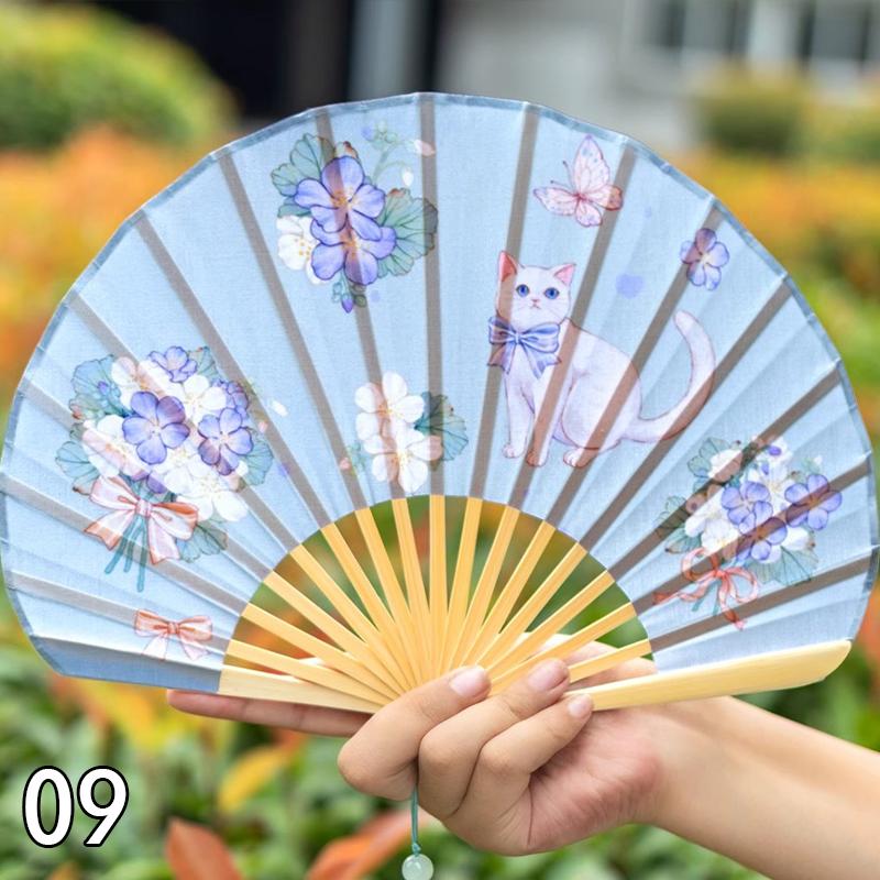 Vintage Shell-Shaped Folding Fan Portable Retro Cotton-Linen Chinese Style Hand Fold Fans Cheongsam Catwalk Dance Props Gifts