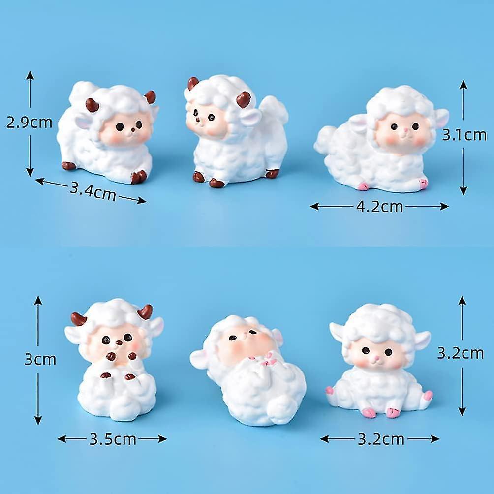 6 Pcs Mini Sheep Figures: Garden Miniature Sheep Statues Resin Goat Lamb Garden Livestock Statues Fairy Garden Sheep Toy Resin Sheep Figure Small Lamb