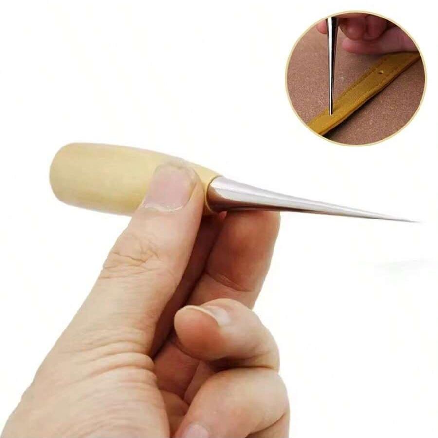 1/2pcs Leather Hand Stitching Awl Tool Leather Craft Hole Punch Tool Wood Handle Steel awl Craft Stitching Leather Tools
