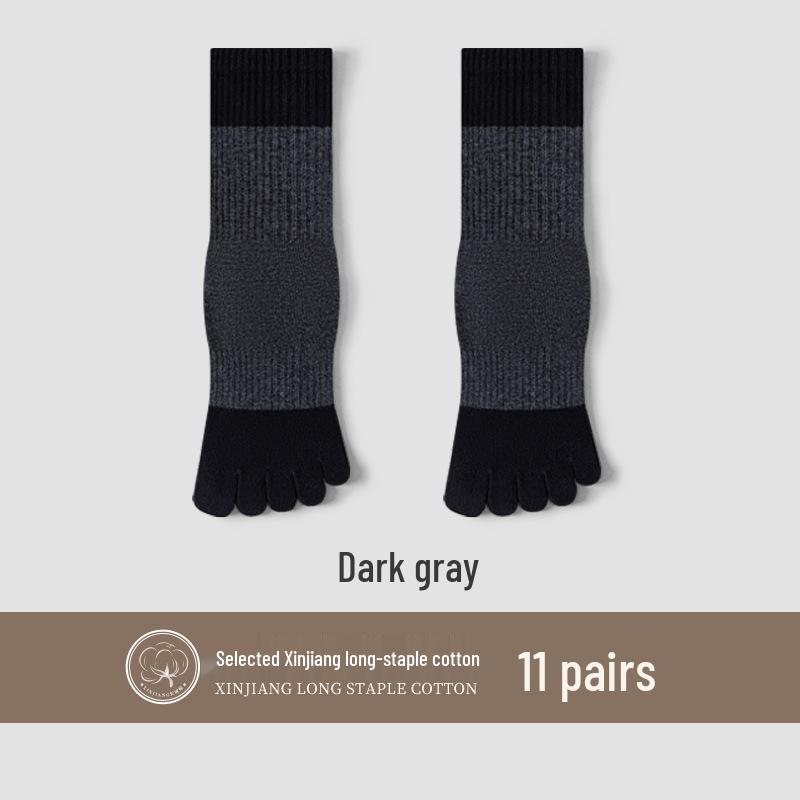 Men's Sports Cotton Five-Toe Socks: Sweat-Absorbent, Anti-Odor, Mid-Calf, Solid Colors, Autumn Collection.