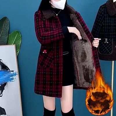 Women's Winter Thickened Fleece-Lined Loose-Fit Plus Size Plaid Jacket  Elegant Age-Reducing Top