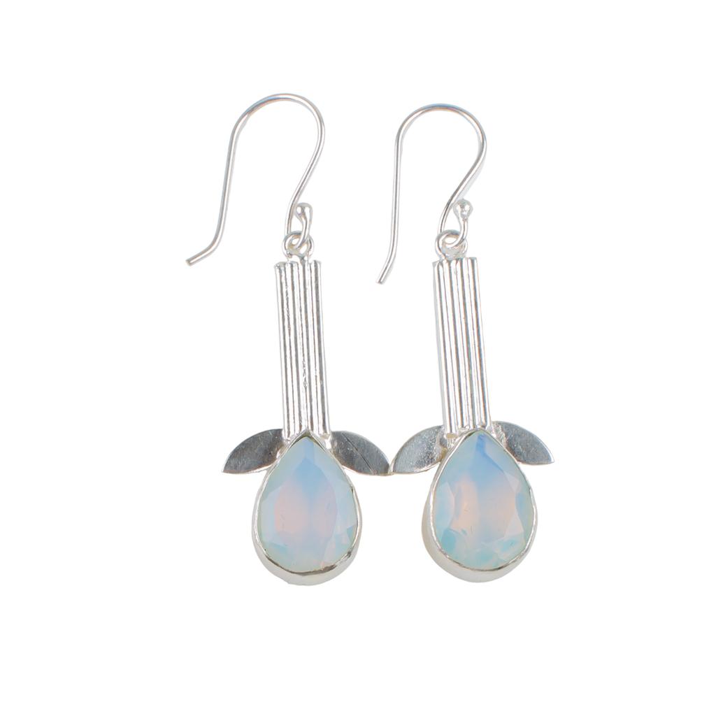 925 Sterling Silver Milky Opal Gemstone Pretty Jewelry Earrings For Anniversary EE-36-14