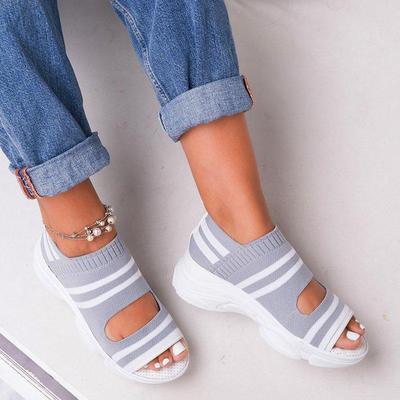 Fashion New Women Sandals 2024 High Heels Platform Women Shoes Summer Casual Female Shoes Knitting Slip On Peep Toe Flat Women Sandals
