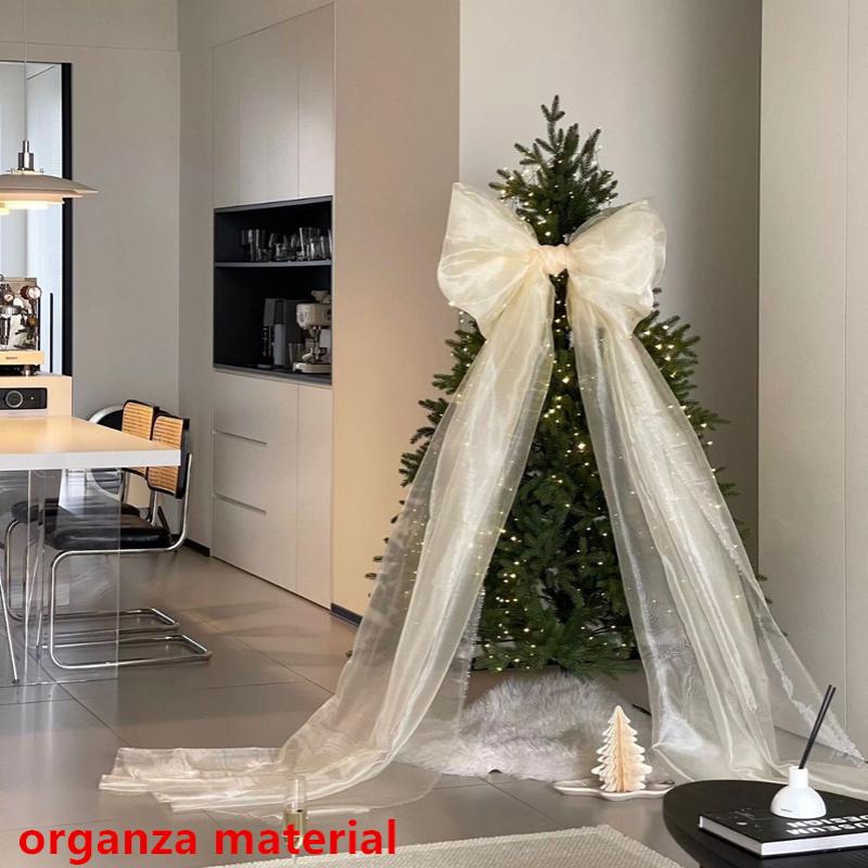 Large Christmas Bow Tie Hanging Pendant For Christmas Tree Organza Bow Decor Diy Outdoor Bowknot 2026  Year Partydecor