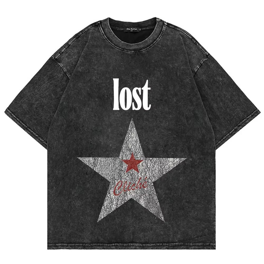 Vintage vyprané tričko Mgk Lost Americana Letní móda Pánské Streetwear Hip Hop Oversize Kyselý wash Trička Topy