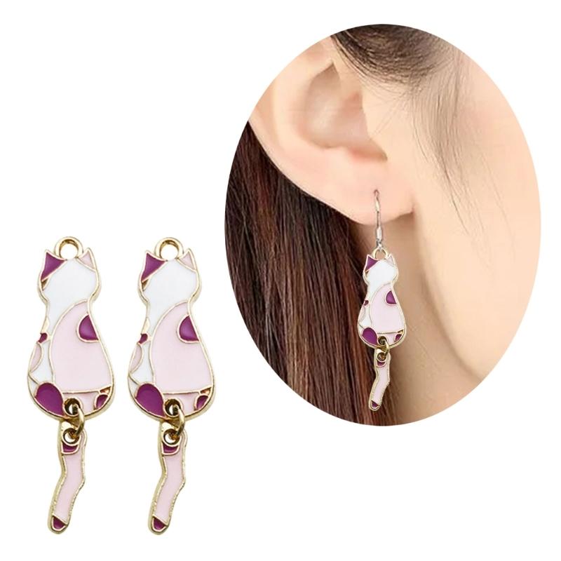10Pcs Metal Kitten Charm Cartoon Cute Colored Cat Pendant Dangle Jewelry Making Accessory for DIY Necklace Earrings