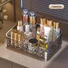 Large Transparent Desktop Cosmetics Organizer with Lipstick and Makeup Brush Holder