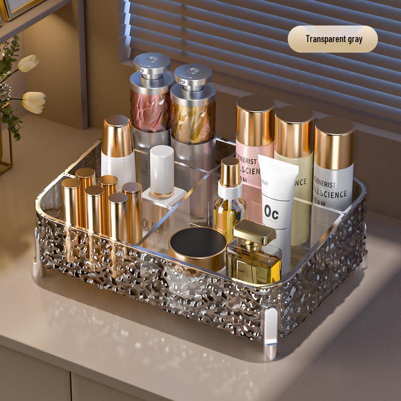 Large Transparent Desktop Cosmetics Organizer with Lipstick and Makeup Brush Holder