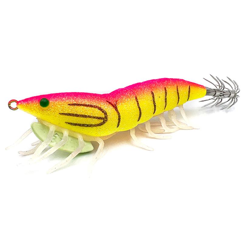 Night Glow Wooden Shrimp Squid Hook Soft Footed Bait with Sound Beads Fake Bait for Fishing