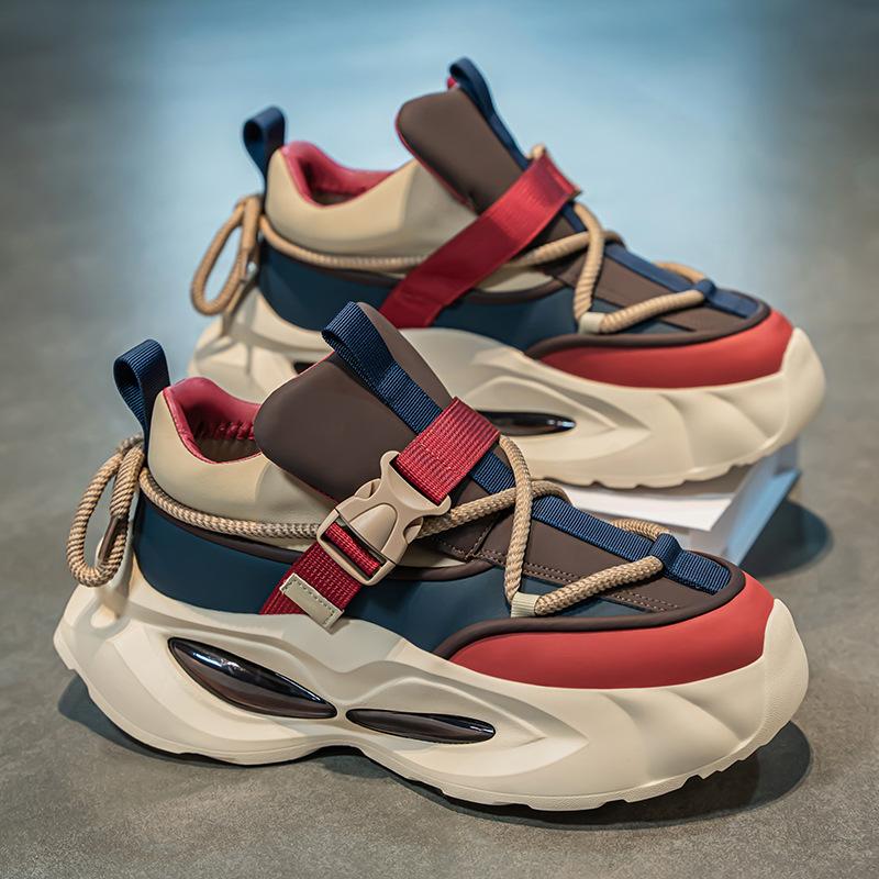 

High Quality New Mens Fashion Trend Casual Shoes Mesh Breathable Comfortable Versatile Thick Soled Shoes Low Top Chunky Sneakers 39