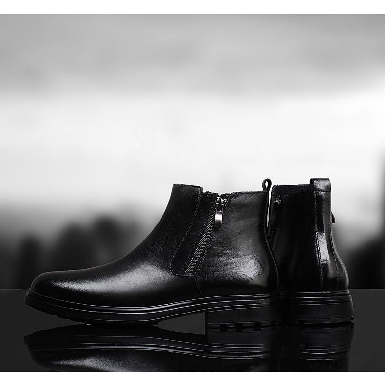 Men's Plus Size Retro Leather Boots with Side Zipper - Breathable, Round Toe, Low Heel Martin Style