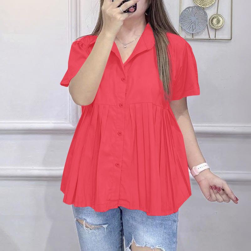 ZANZEA Women Turn Down Collar Summer Casual Short Sleeve Blouse