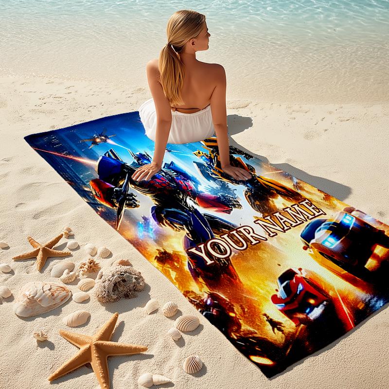 1PC Custom Name Transformers: Cyberpunk Adventure Beach Towel Highly Absorbent And Sand-Resistant Towel for Swimming, Pool, Yoga, And Travel Lightweig