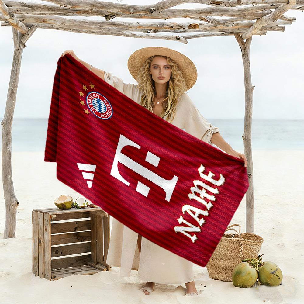 Bayern Munich Crest Art Customizable Name Beach Towel Super Soft & Absorbent Perfect for Traveling Yoga Camping and Swimming