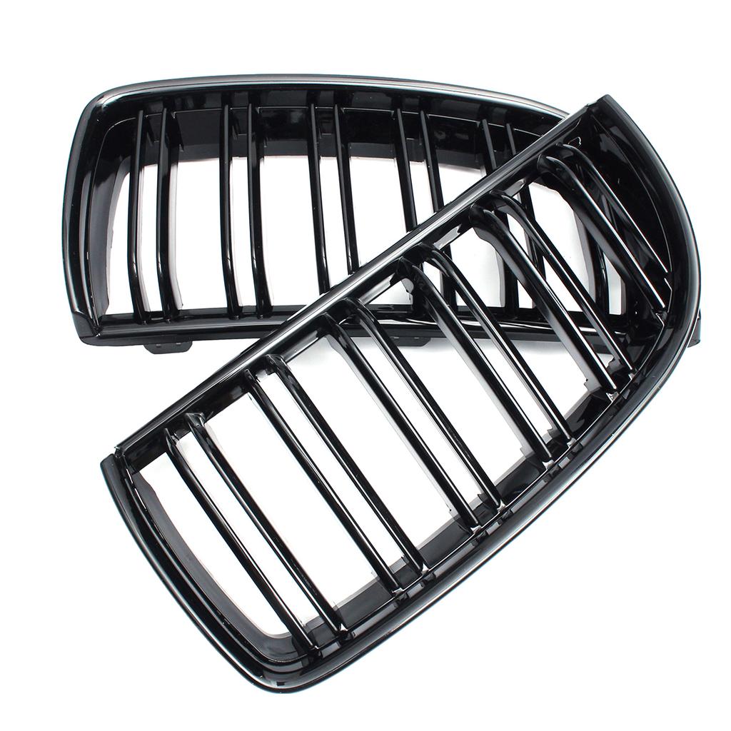 For BMW E90 E91 4 Door 2005 2006 2007 2008 #GCP-039011 Pair Front Gloss Black Double Slat Sport Kidney Grille Grill Set