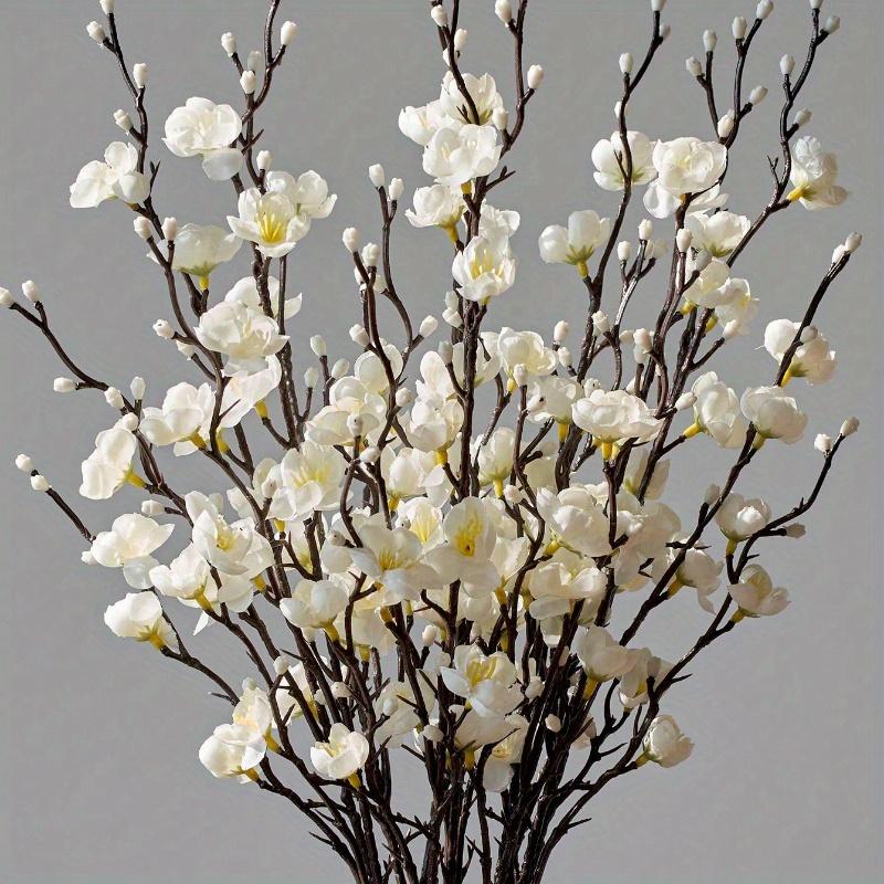 Artificial Flowers White Plum Blossom 21.7'' Fake Wintersweet Long Stem Plastic Flowers Home Hotel Office Wedding Party Garden Decor