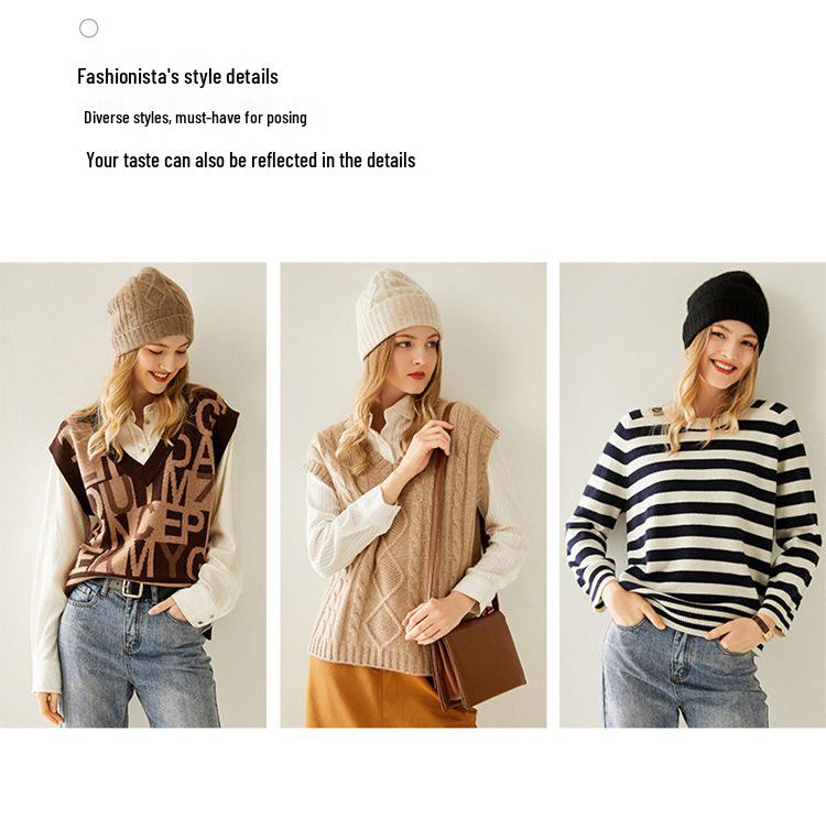 Women's 100% Pure Cashmere Cable Knit Hat, Autumn/Winter Korean Style Turban Hat - New Fashion Warm Hat