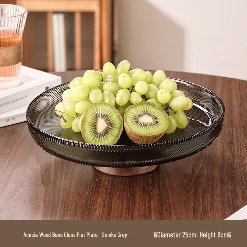 Retro Chinese Style Solid Wood & Glass Fruit Bowl