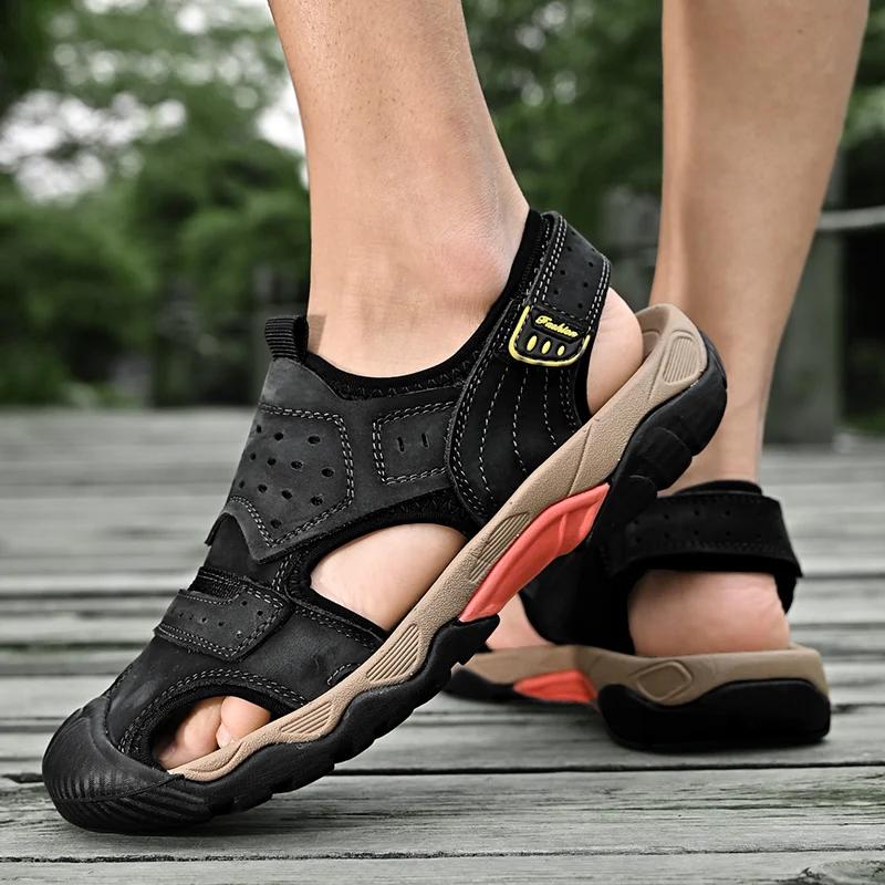 Fashion Summer Men's Genuine Leather Sandals Outdoor Non-slip Beach Sandals Handmade Summer Sneakers Classic Men's Large Size Sandals
