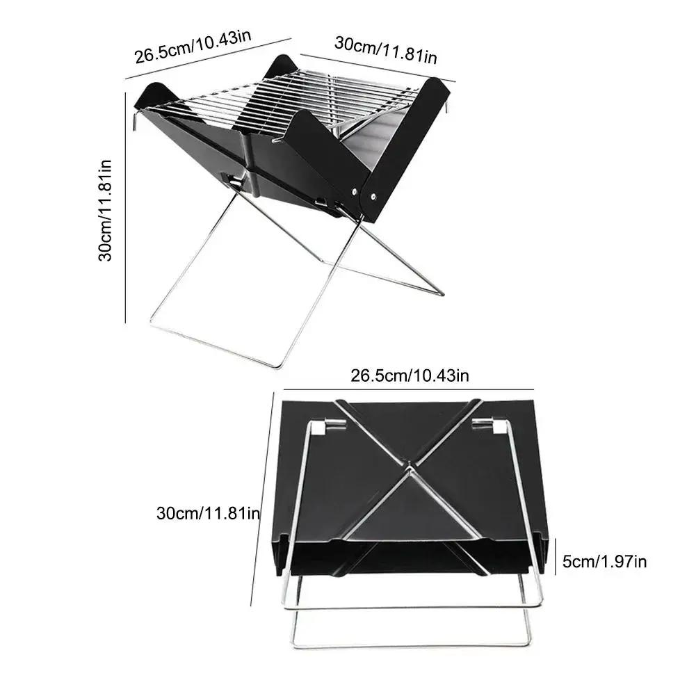 Portable Grill Camping Grill Folding Heavy Duty Metal Desktop Camp Fire Outdoor Cooking Equipment For Barbecue Grilling Picnics