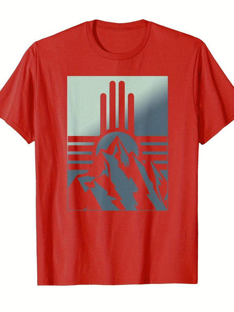 New Mexico State Zia Symbol  Mountains Graphic TShirt 100 Cotton ONeck Short Sleeve Summer Casual Mens Tshirt Streetwear