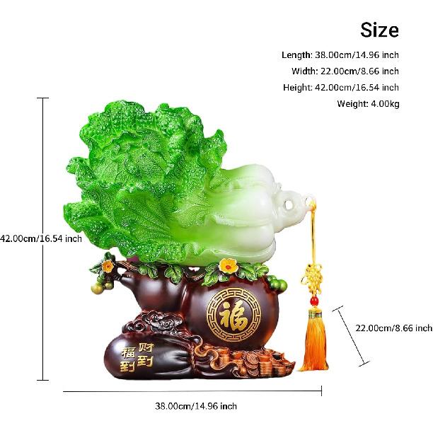 Aris & Juno Fu Dao CAI Dao Lucky Cabbage & Gourd Statue, Resin Feng Shui Figurine for Wealth & Prosperity, Home Office Decor, Business Gift