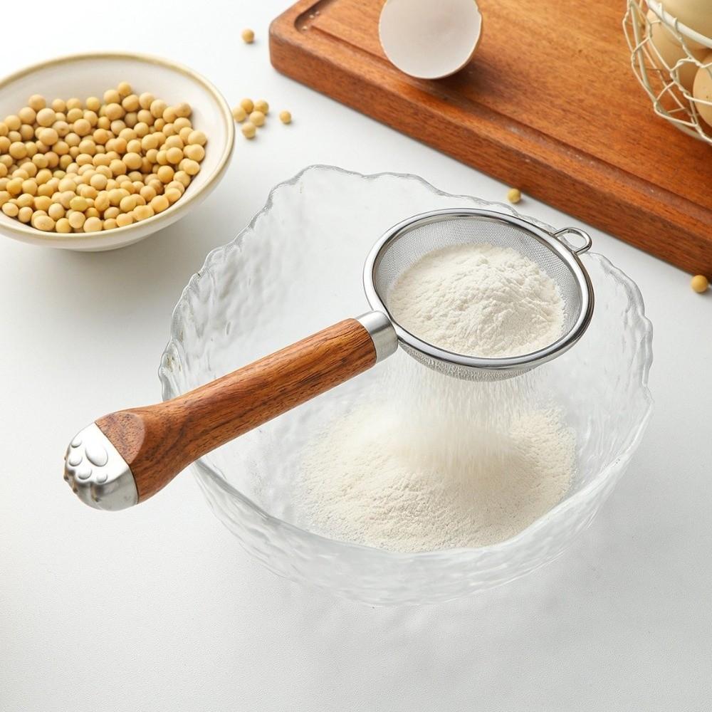 Food Grade Flour Filter Spoon Wooden Handle Handheld Sifter Multipurpose Slotted Spoon  Kitchen Use