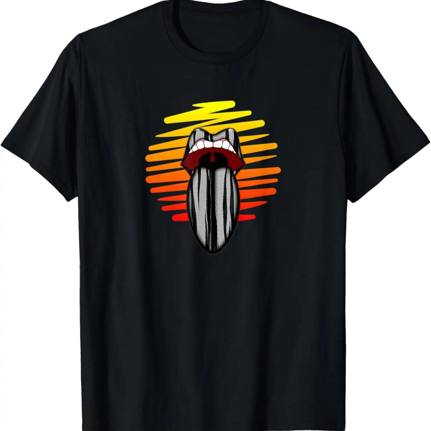 

Retro Sunset Art With Zebra Mouth and Tongue Pattern T-Shirt S чёрный